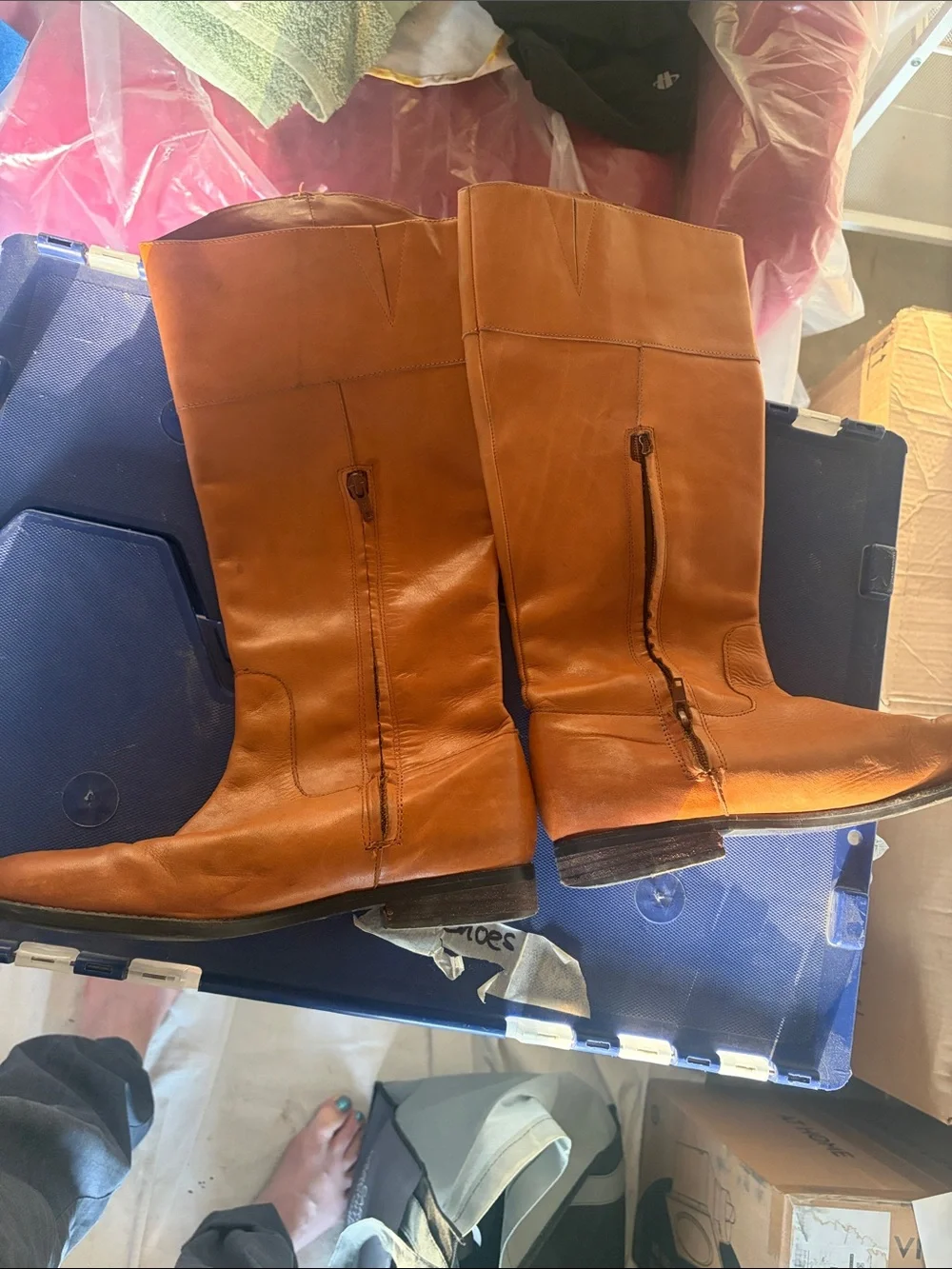 Ralph Lauren Cognac Leather Over-the-Knee Riding Boots with Gold RL Plaque